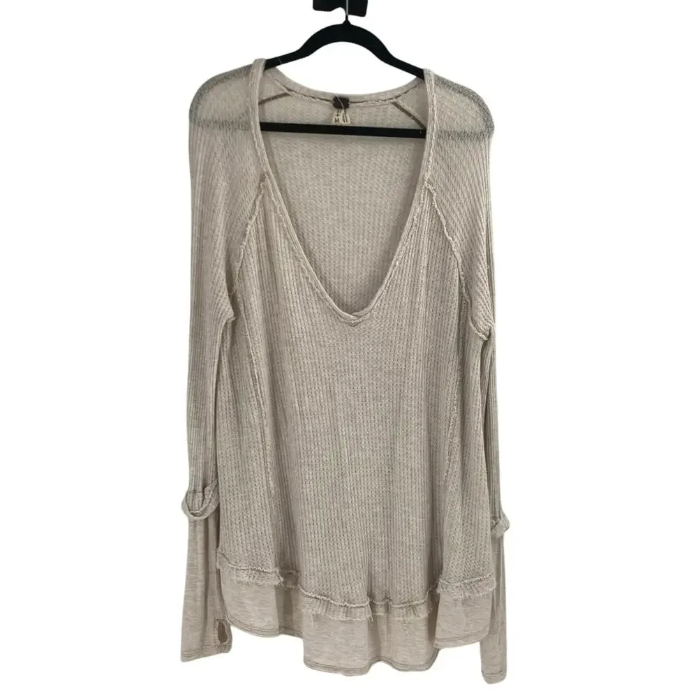 Free People We The Free Laguna Waffle Knit Tunic Thermal Oatmeal Beige Medium - Picture 2 of 12
